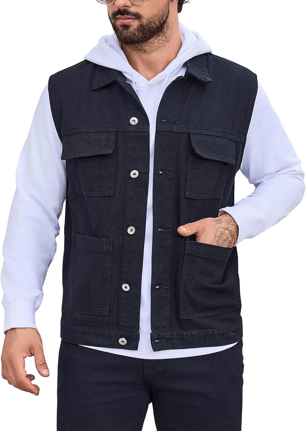 LONGBIDA Men's Denim Vest Casual Slim Fit Sleeveless Jacket Outdoor Jean Vests