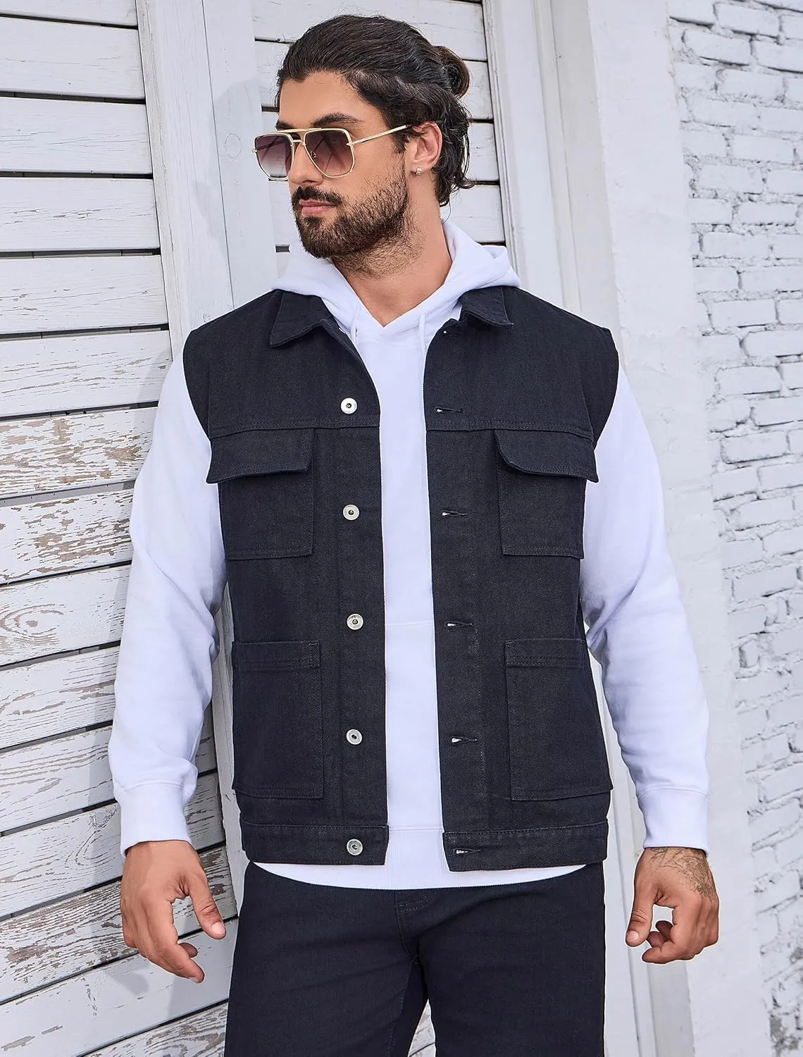 LONGBIDA Men's Denim Vest Casual Slim Fit Sleeveless Jacket Outdoor Jean Vests