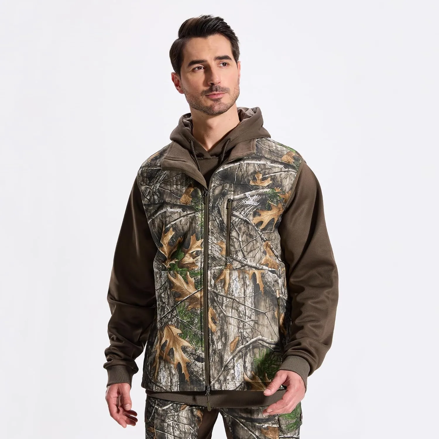 LOOGU Mens Camo Hunting Vest Softshell Fleece Lined Outdoor Fishing Outwear