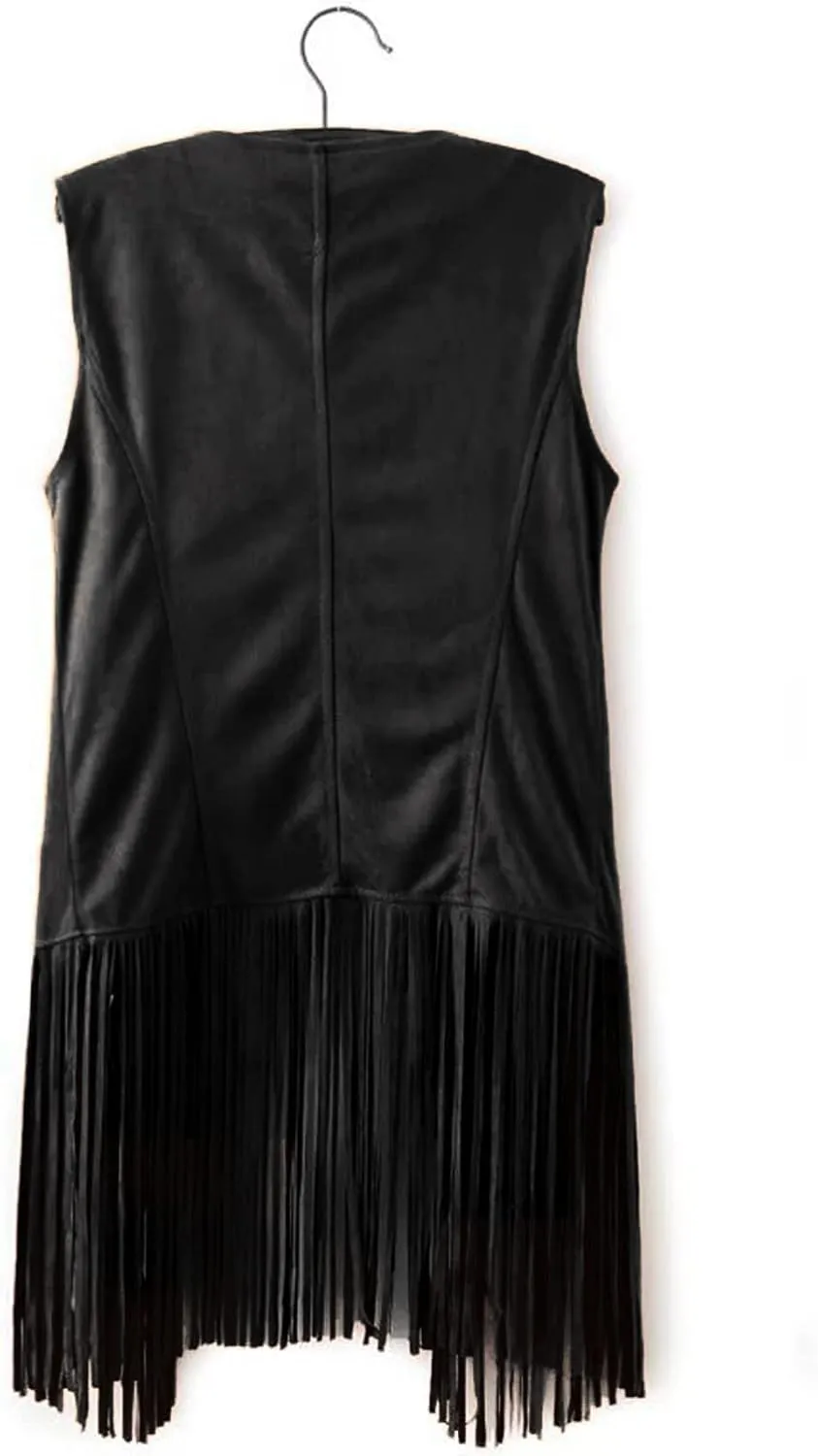 LYANER Women's Faux Suede Tassels Vest Cardigan Open-Front Vest Cardigan Jacket