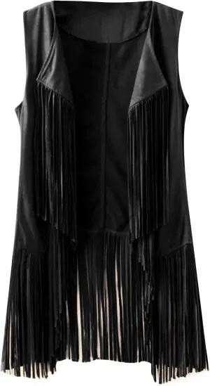 LYANER Women's Faux Suede Tassels Vest Cardigan Open-Front Vest Cardigan Jacket
