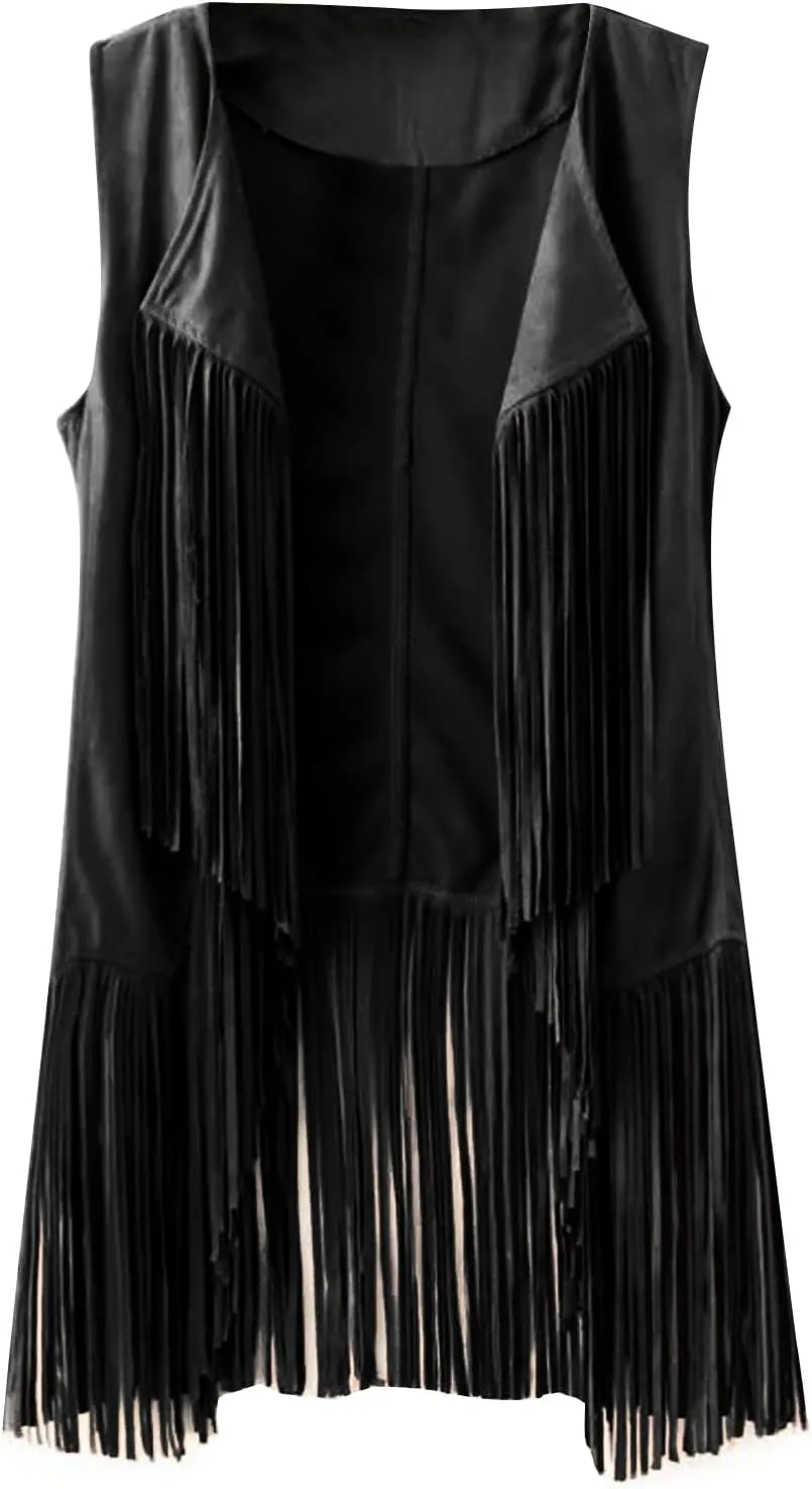 LYANER Women's Faux Suede Tassels Vest Cardigan Open-Front Vest Cardigan Jacket