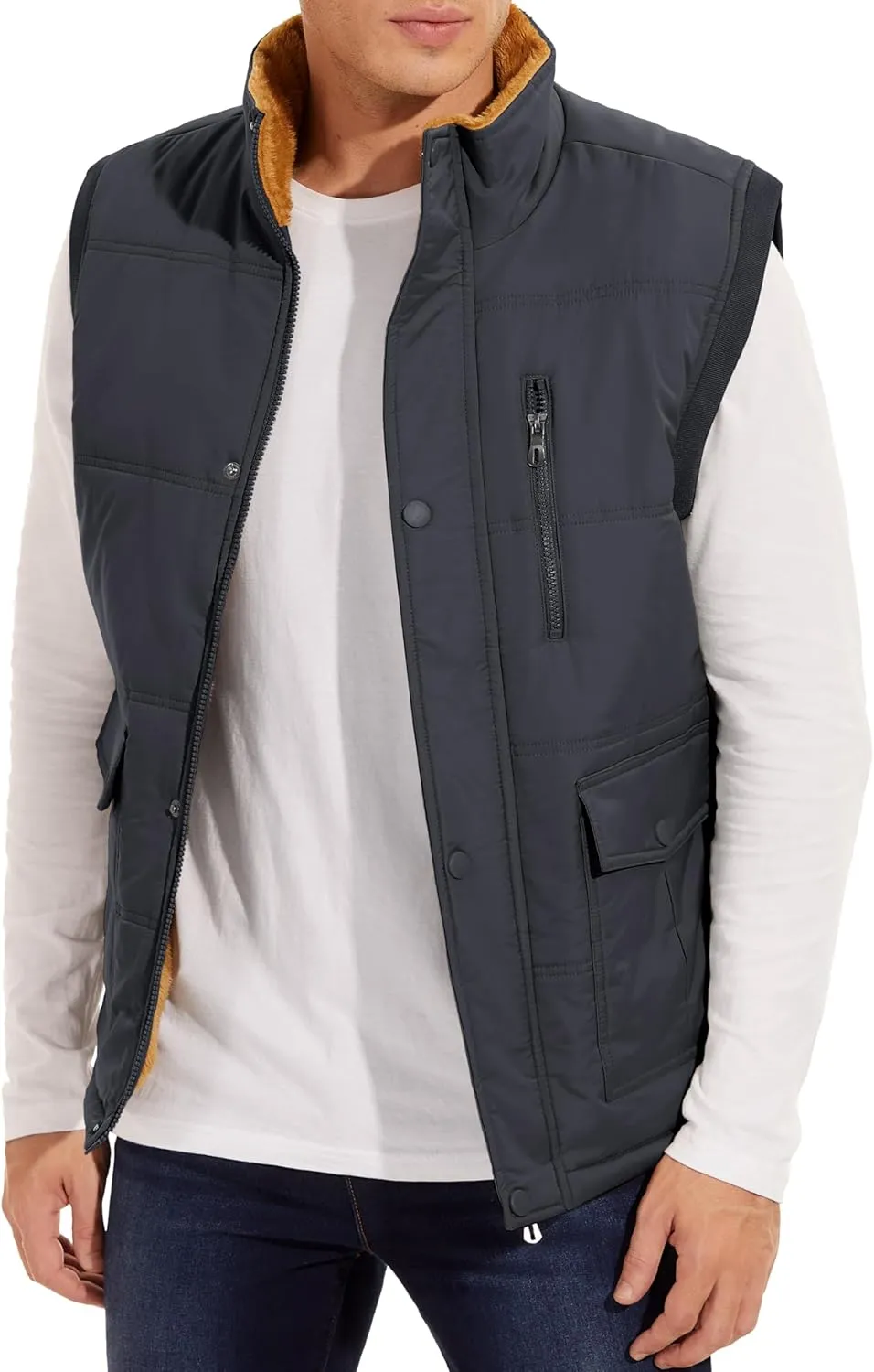 MAGCOMSEN Mens Winter Vests Outerwear Fleece Lined Puffer Vest Warm Casual Quilted Vest Bubble Sherpa Vest Jacket