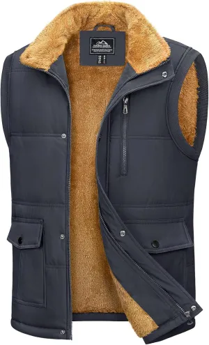 MAGCOMSEN Mens Winter Vests Outerwear Fleece Lined Puffer Vest Warm Casual Quilted Vest Bubble Sherpa Vest Jacket