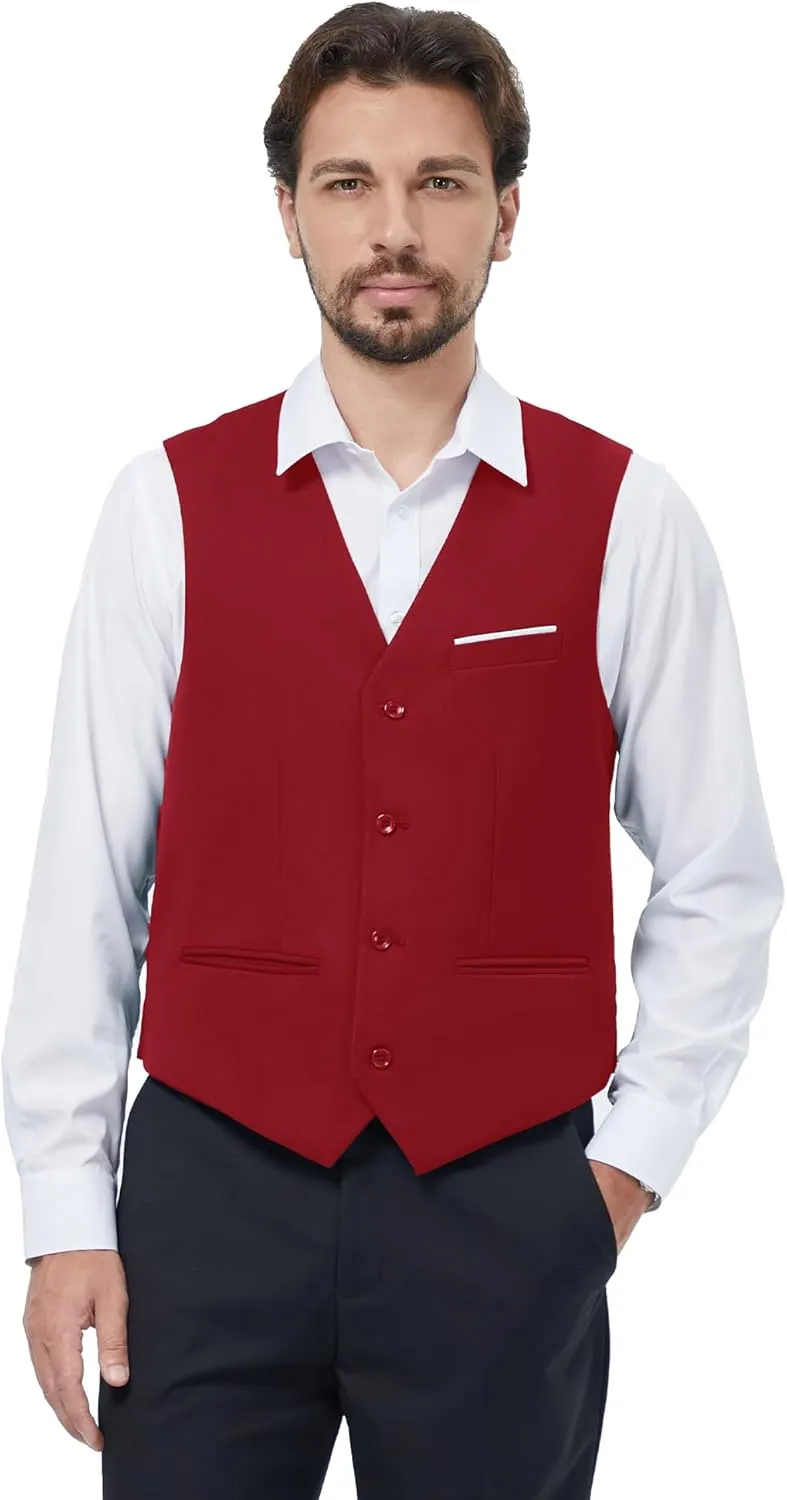 MAGE MALE Men's Suit Vests Casual Formal Dress Vest Business Slim Fit Waistcoat Vest with 3 Real Pockets for Suits Tuxedo