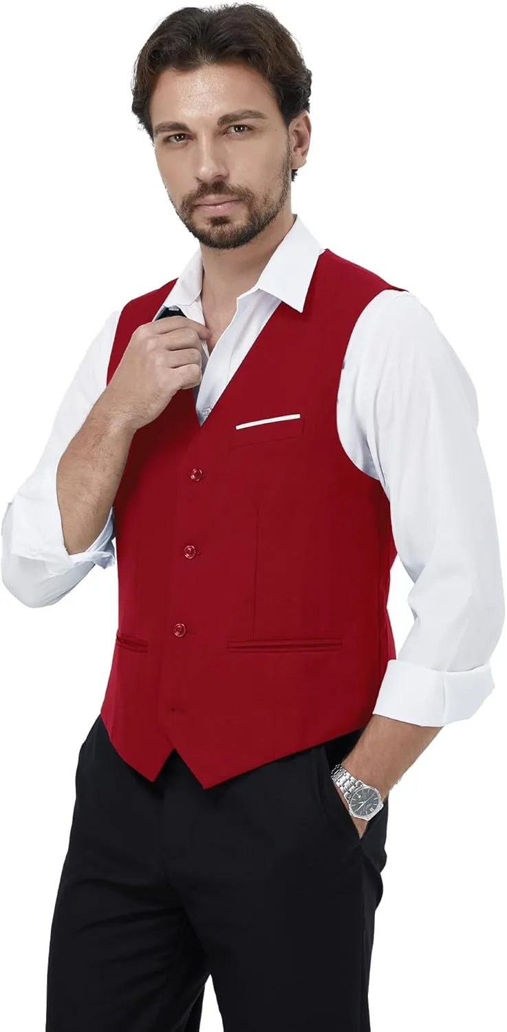 MAGE MALE Men's Suit Vests Casual Formal Dress Vest Business Slim Fit Waistcoat Vest with 3 Real Pockets for Suits Tuxedo