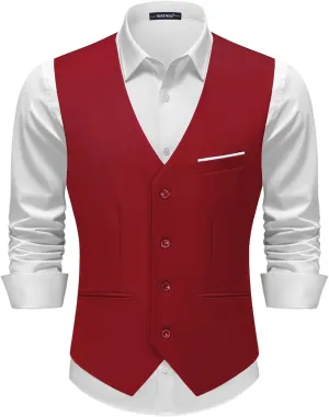 MAGE MALE Men's Suit Vests Casual Formal Dress Vest Business Slim Fit Waistcoat Vest with 3 Real Pockets for Suits Tuxedo