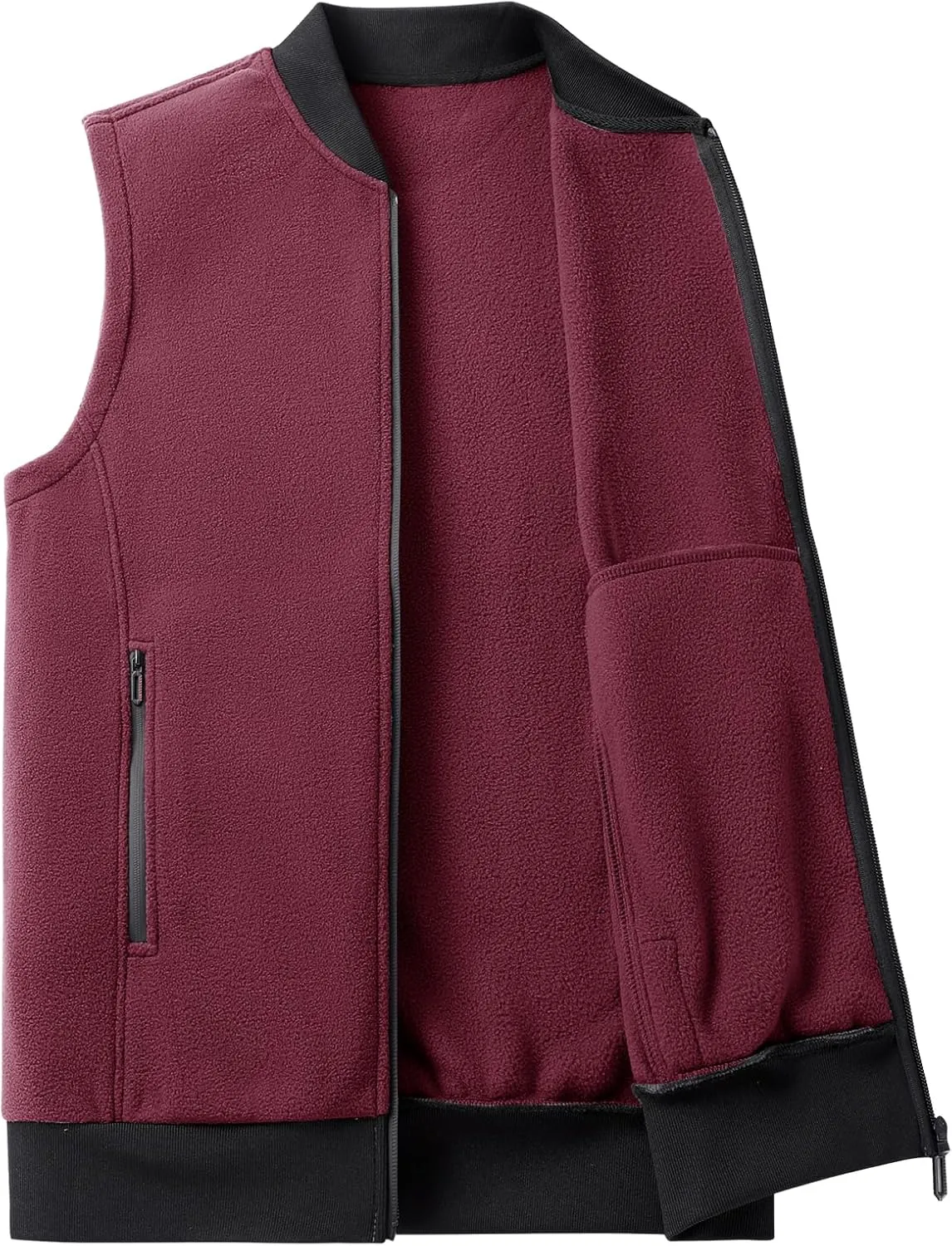 Mans Fleece Vest Full-Zip Outerwear Lightweight Sleeveless Jacket With Zipper Pockets