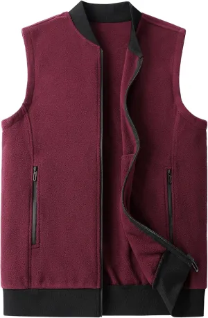 Mans Fleece Vest Full-Zip Outerwear Lightweight Sleeveless Jacket With Zipper Pockets