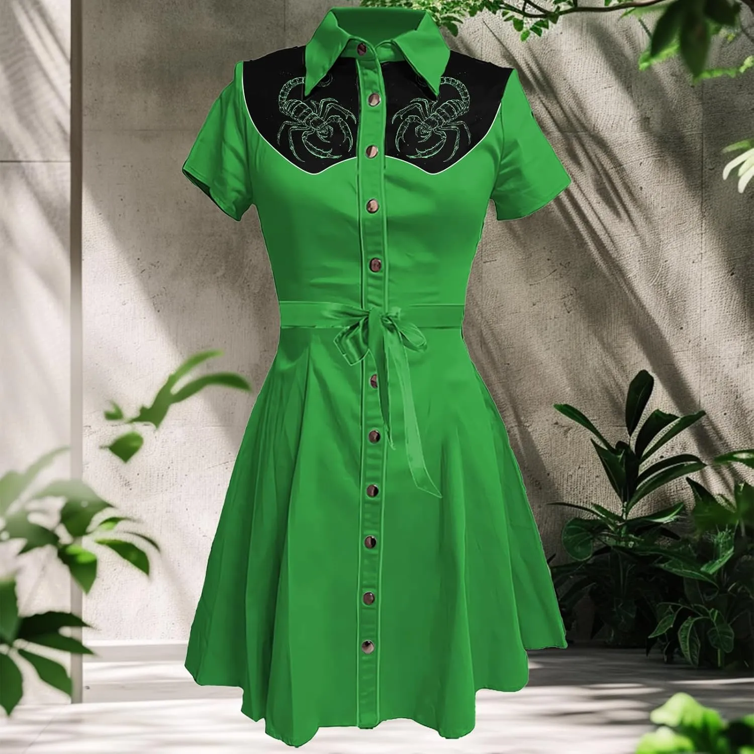 MARSVOVO Vintage Western Flower Printed Shirt Dress Women Summer Button Down Casual Retro Cowgirl Style Midi Dresses