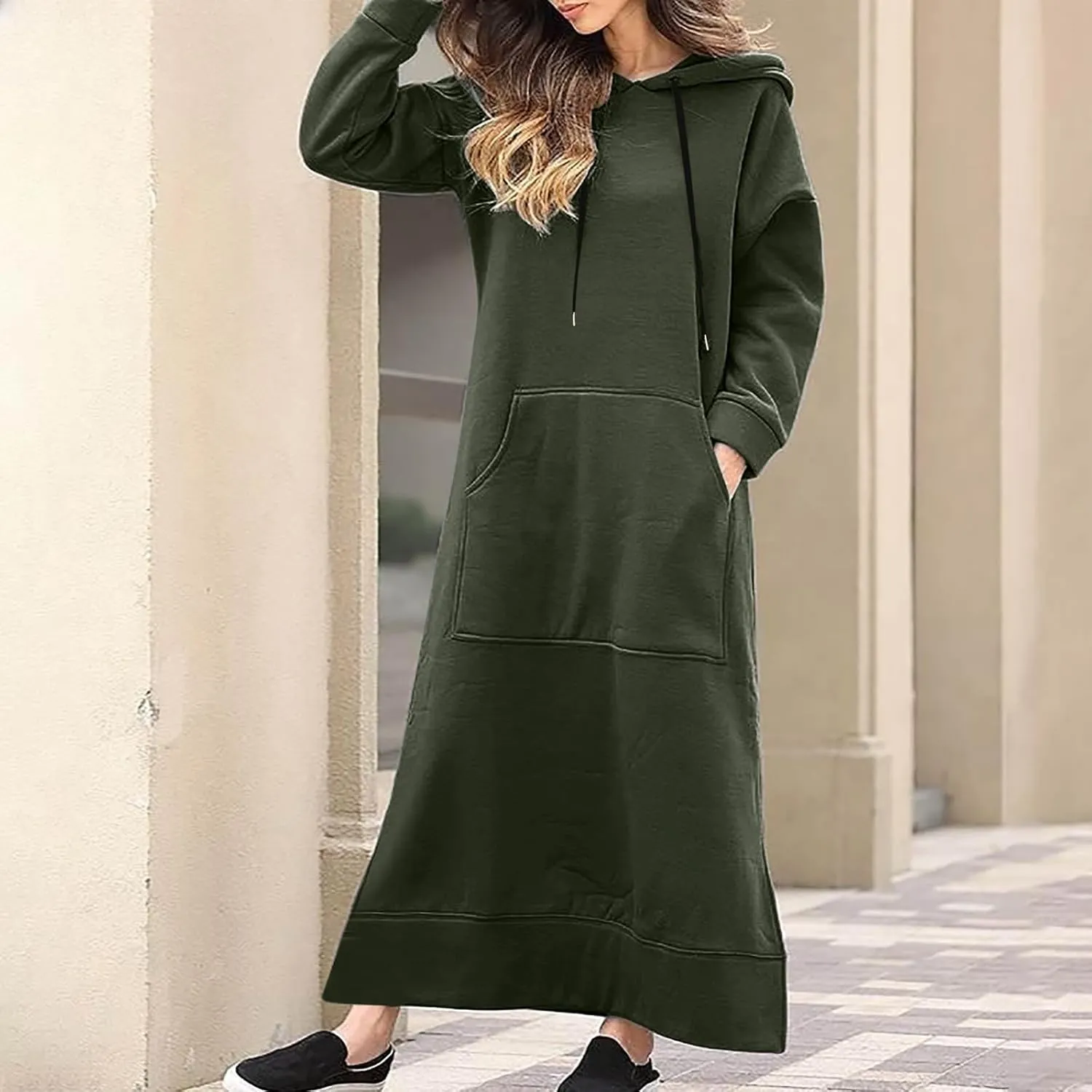 Maxi Hooded Dress for Women Split Hem Hooded Long Sweatshirt Dress with Pockets Long Hoodies 2023 Fall Fashion