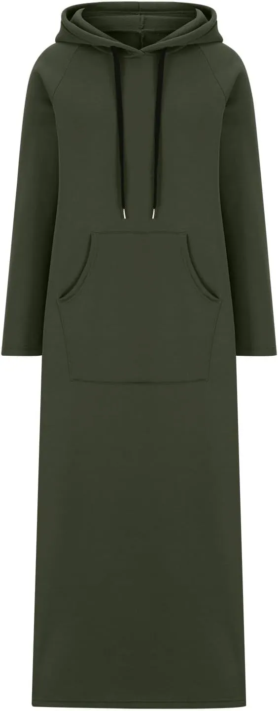 Maxi Hooded Dress for Women Split Hem Hooded Long Sweatshirt Dress with Pockets Long Hoodies 2023 Fall Fashion