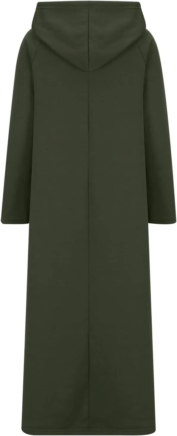 Maxi Hooded Dress for Women Split Hem Hooded Long Sweatshirt Dress with Pockets Long Hoodies 2023 Fall Fashion