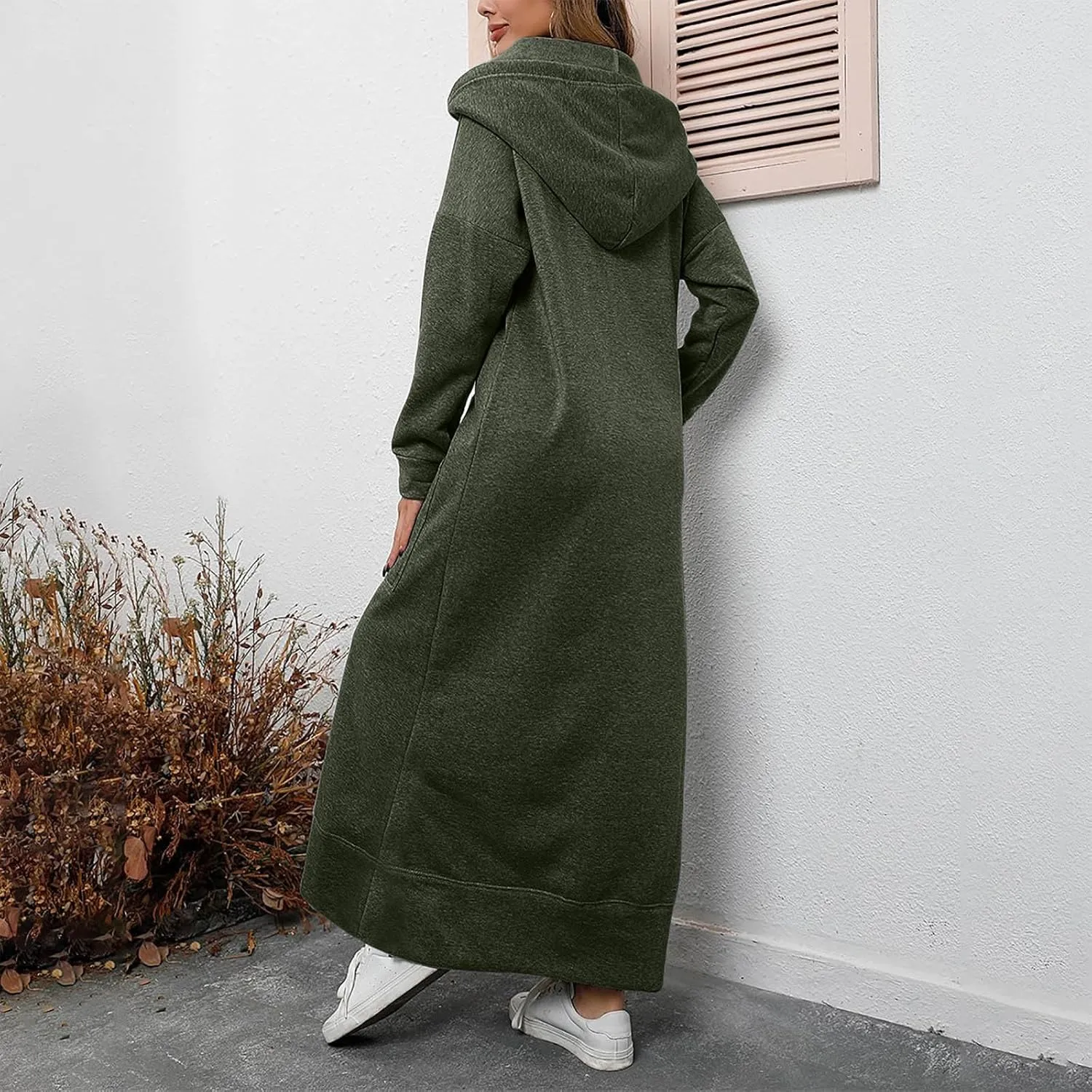 Maxi Hooded Dress for Women Split Hem Hooded Long Sweatshirt Dress with Pockets Long Hoodies 2023 Fall Fashion
