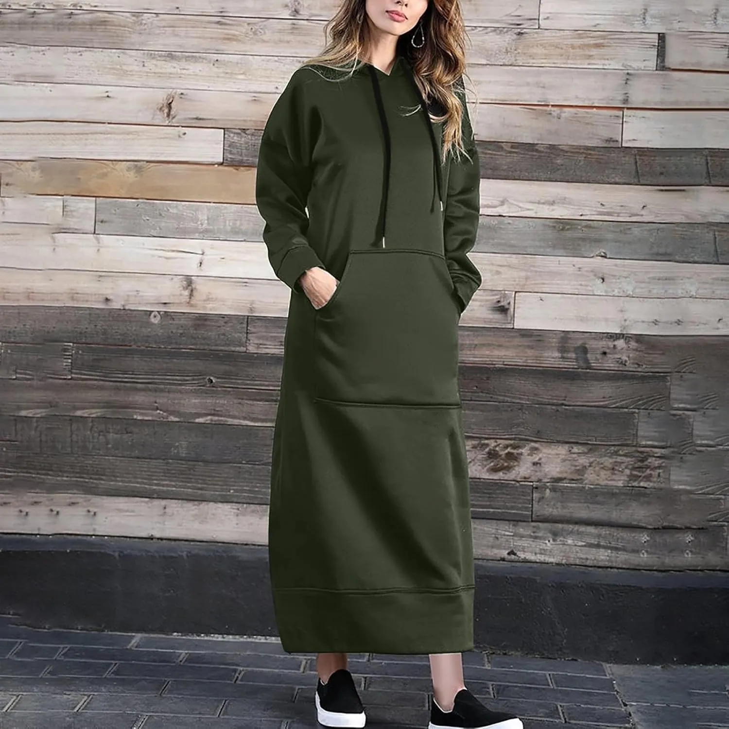 Maxi Hooded Dress for Women Split Hem Hooded Long Sweatshirt Dress with Pockets Long Hoodies 2023 Fall Fashion