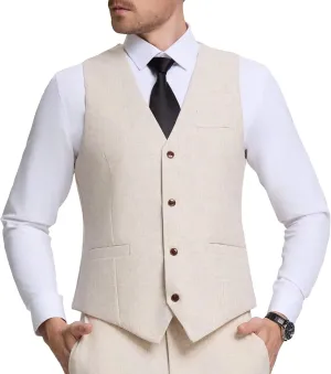 Men Linen Vest Casual Suit Vests Regular Fit Beach Wedding Waistcoat For Mens Groomsmen Party Dress Vest