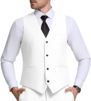 Men Linen Vest Casual Suit Vests Regular Fit Beach Wedding Waistcoat For Mens Groomsmen Party Dress Vest