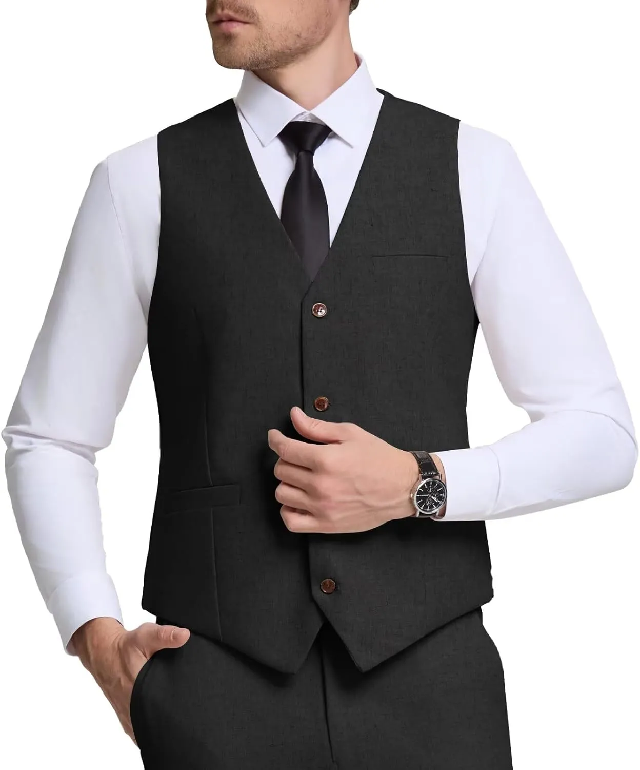 Men Linen Vest Casual Suit Vests Regular Fit Beach Wedding Waistcoat For Mens Groomsmen Party Dress Vest