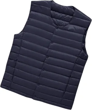 Men Winter Down Vest Casual Lightweight Sleeveless Windproof Buttons Cotton-Padded Waistcoat Coat
