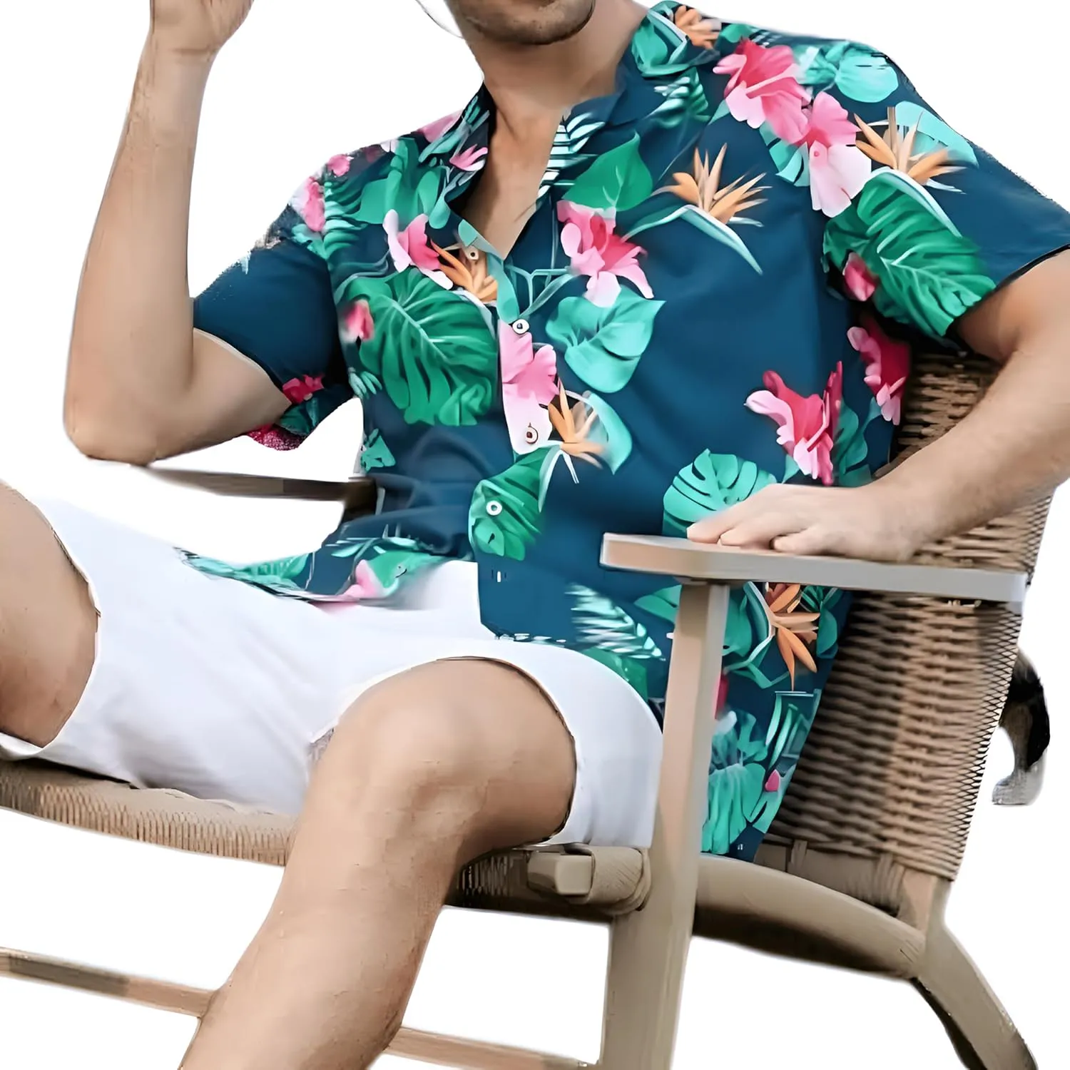 Men's Casual Button-Down Shirts, Tropical Short Sleeve Floral Printed Beach Hawaiian Shirt for Men Holiday