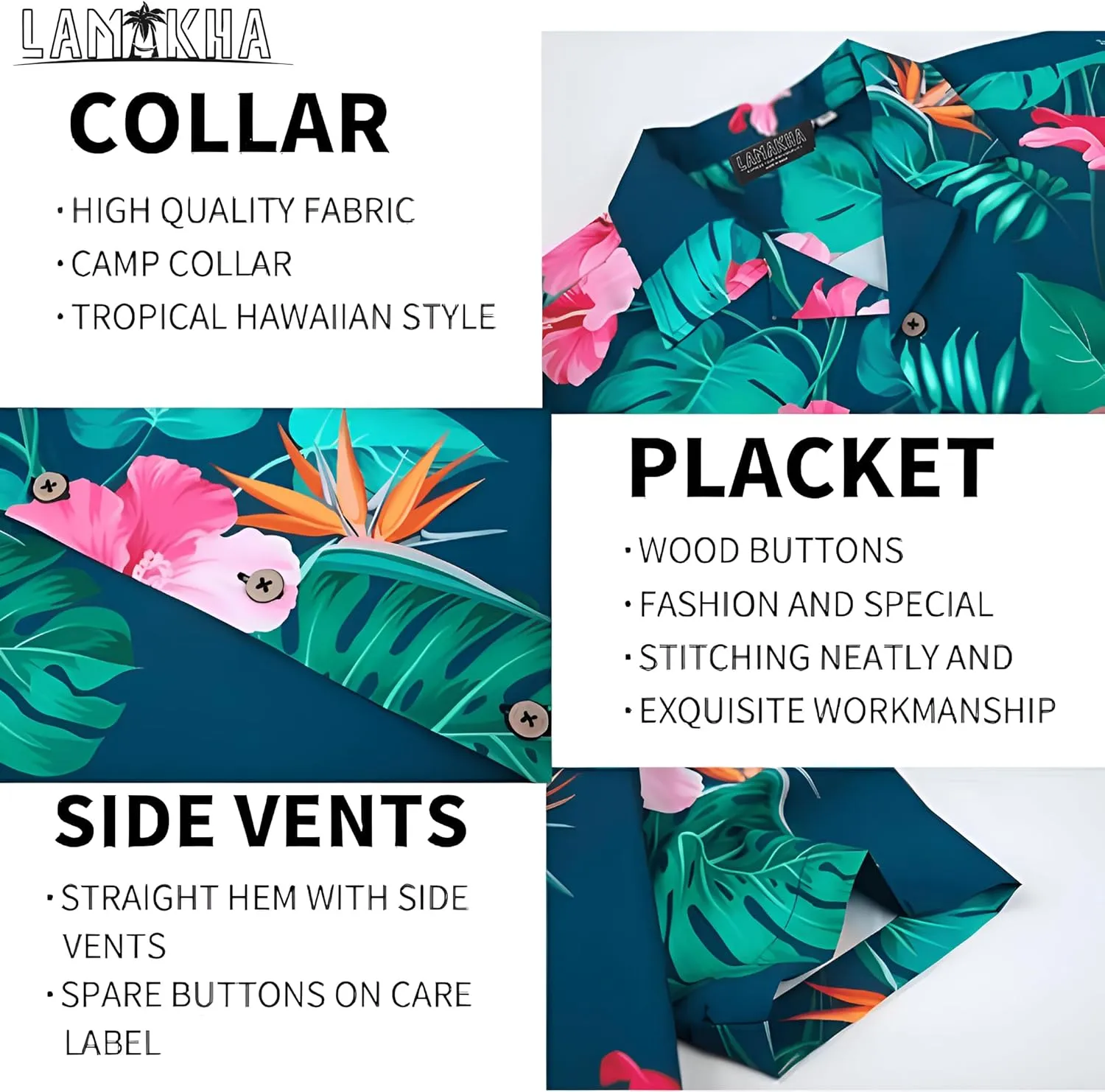Men's Casual Button-Down Shirts, Tropical Short Sleeve Floral Printed Beach Hawaiian Shirt for Men Holiday
