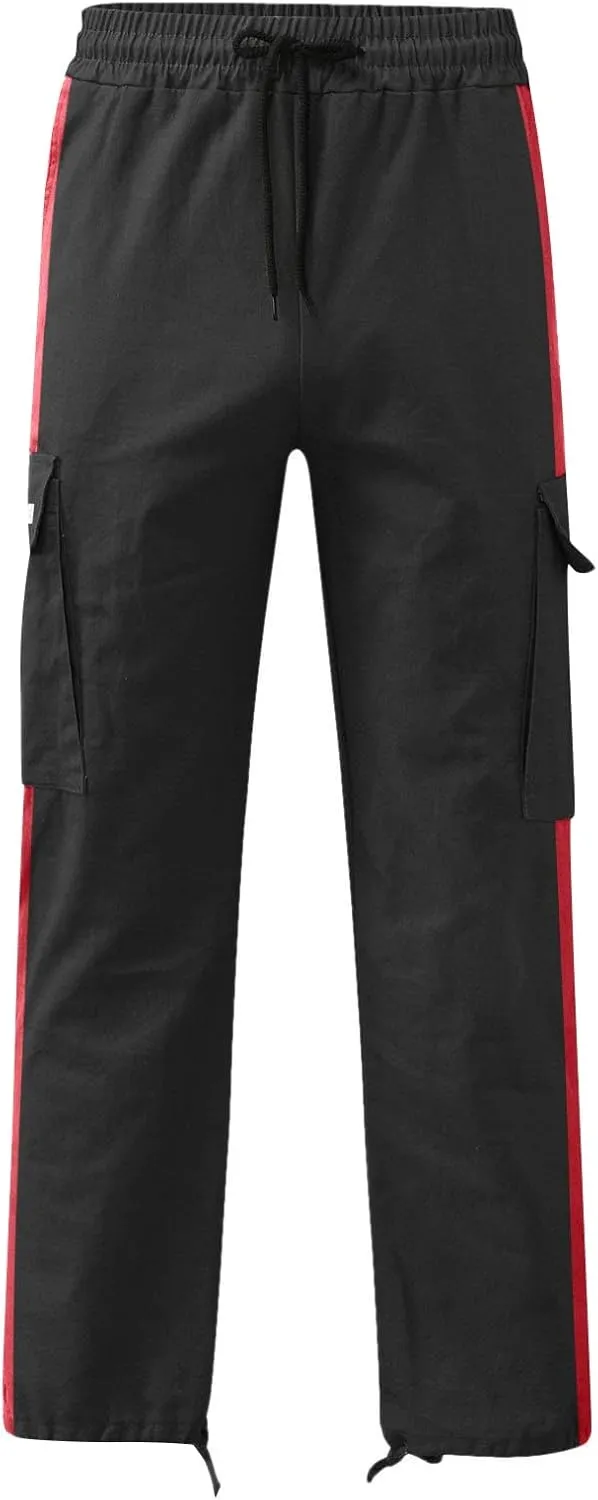 Mens Casual Cargo Pants Stretch Elastic Waist Drawstring Joggers Pants Tapered Sweatpants for Men Multi Pockets