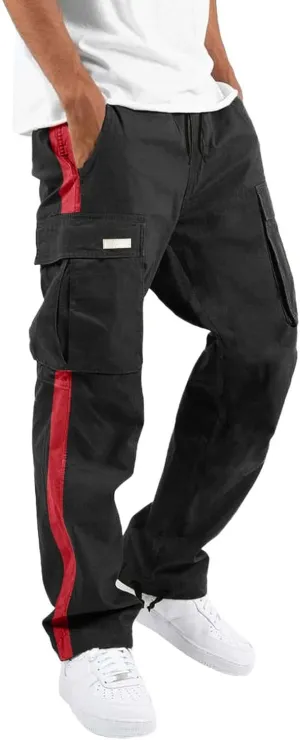 Mens Casual Cargo Pants Stretch Elastic Waist Drawstring Joggers Pants Tapered Sweatpants for Men Multi Pockets