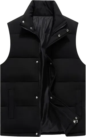 Men's Casual Quilted Vest Cotton Padded Stand Collar Thick Coats Outdoor Sleeveless Warm Winter Waistcoat