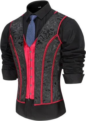 Mens Corset Vest Lace Up Shaping Tops Bones Vintage Dress Waistcoat Print Formal Slimm Fit Wedding Stage