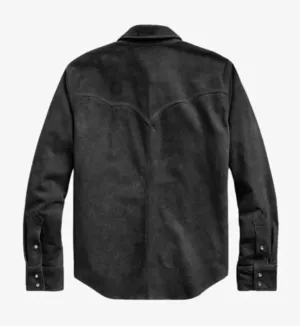 Men's Cowboy Western Soft Suede Leather Shirt - Roughout Style Suede Leather Journeyman Down Shacket Jacket