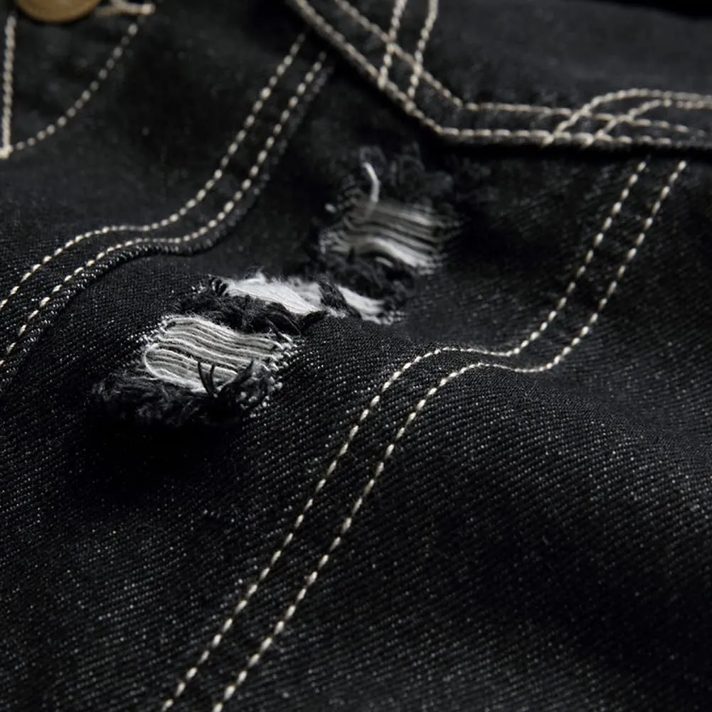 Men's Denim Vest,Sleeveless Jacket Slim Fit Vintage Casual Ripped Summer Jean Vest for Men