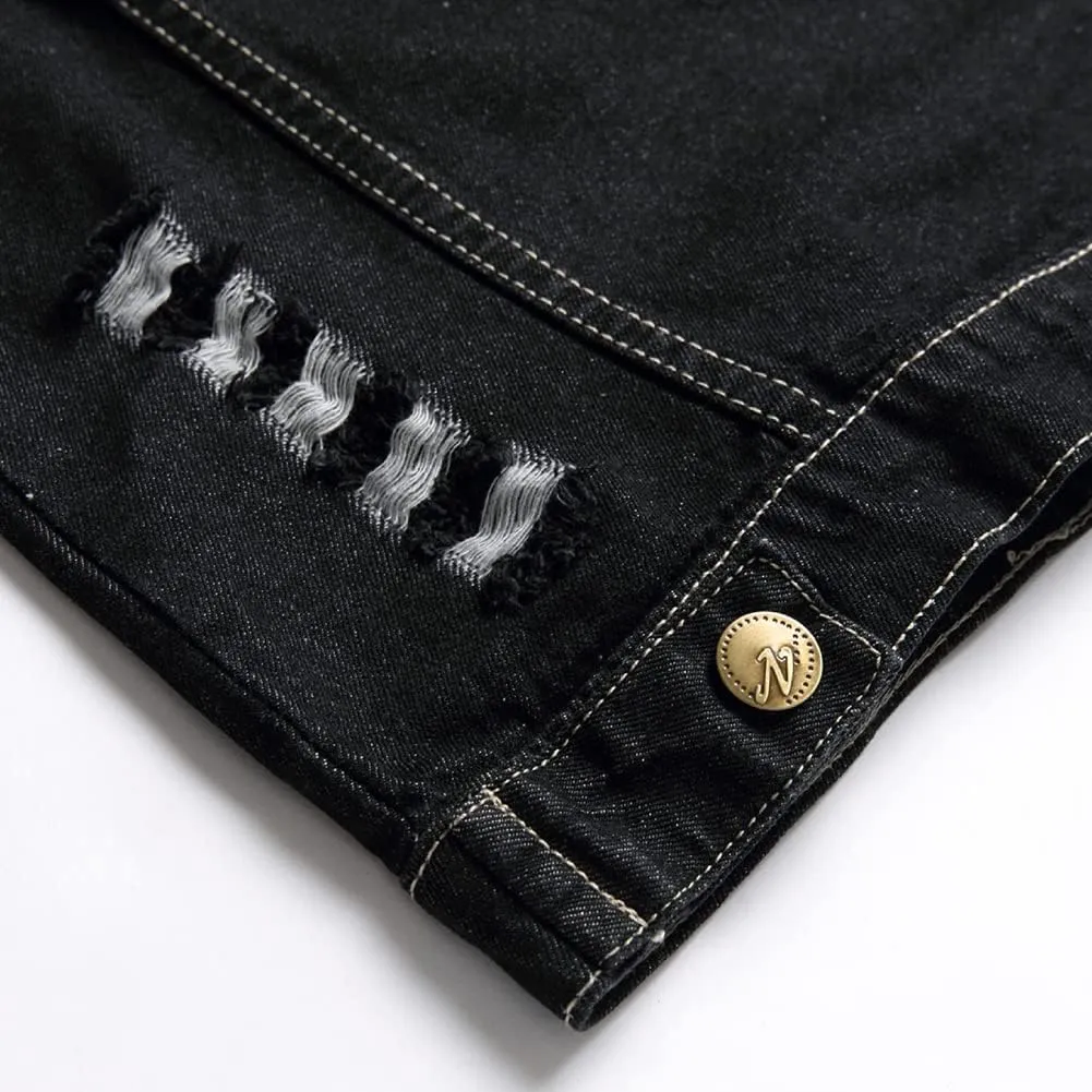 Men's Denim Vest,Sleeveless Jacket Slim Fit Vintage Casual Ripped Summer Jean Vest for Men