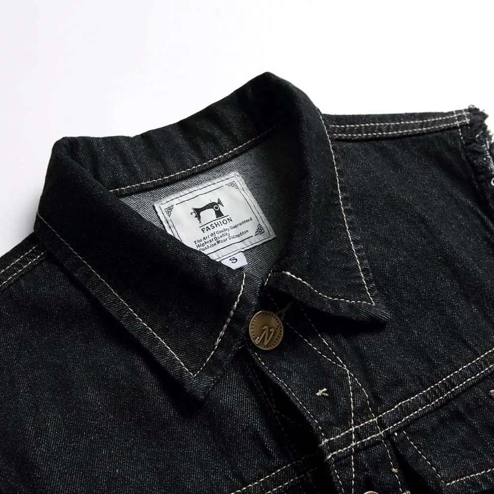Men's Denim Vest,Sleeveless Jacket Slim Fit Vintage Casual Ripped Summer Jean Vest for Men