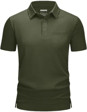Men's Golf Polo Shirts Short Sleeve Quick Dry Lightweight T-Shirts Chest Pocket Breathable Tops