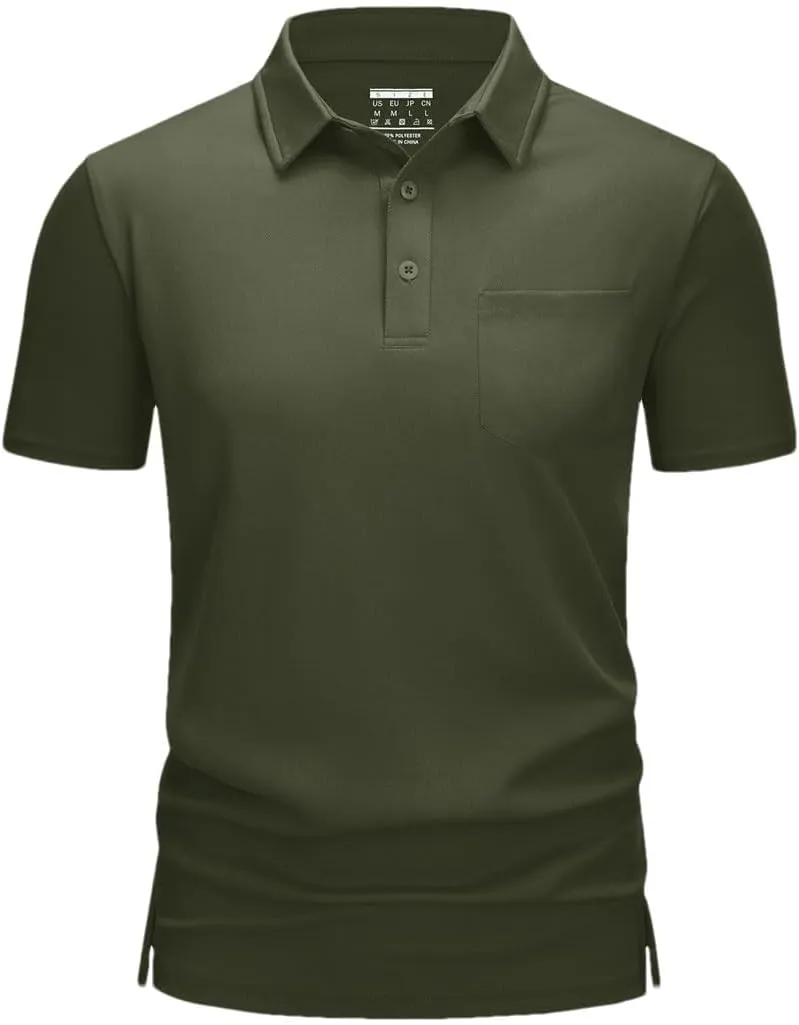 Men's Golf Polo Shirts Short Sleeve Quick Dry Lightweight T-Shirts Chest Pocket Breathable Tops
