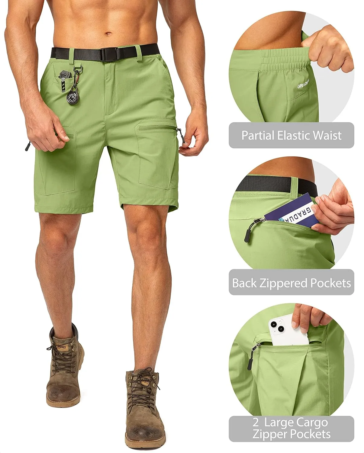 Men's Hiking Cargo Shorts Stretch Quick Dry Outdoor Tactical Shorts for Men with Multi Pocket for Fishing Casual