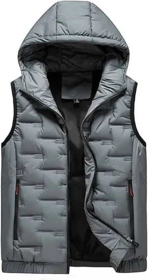 Mens Hooded Coats Sleeveless Jacket Warm Thick Cotton-Padded Work Waistcoat Gilet Down Vest GRAY M