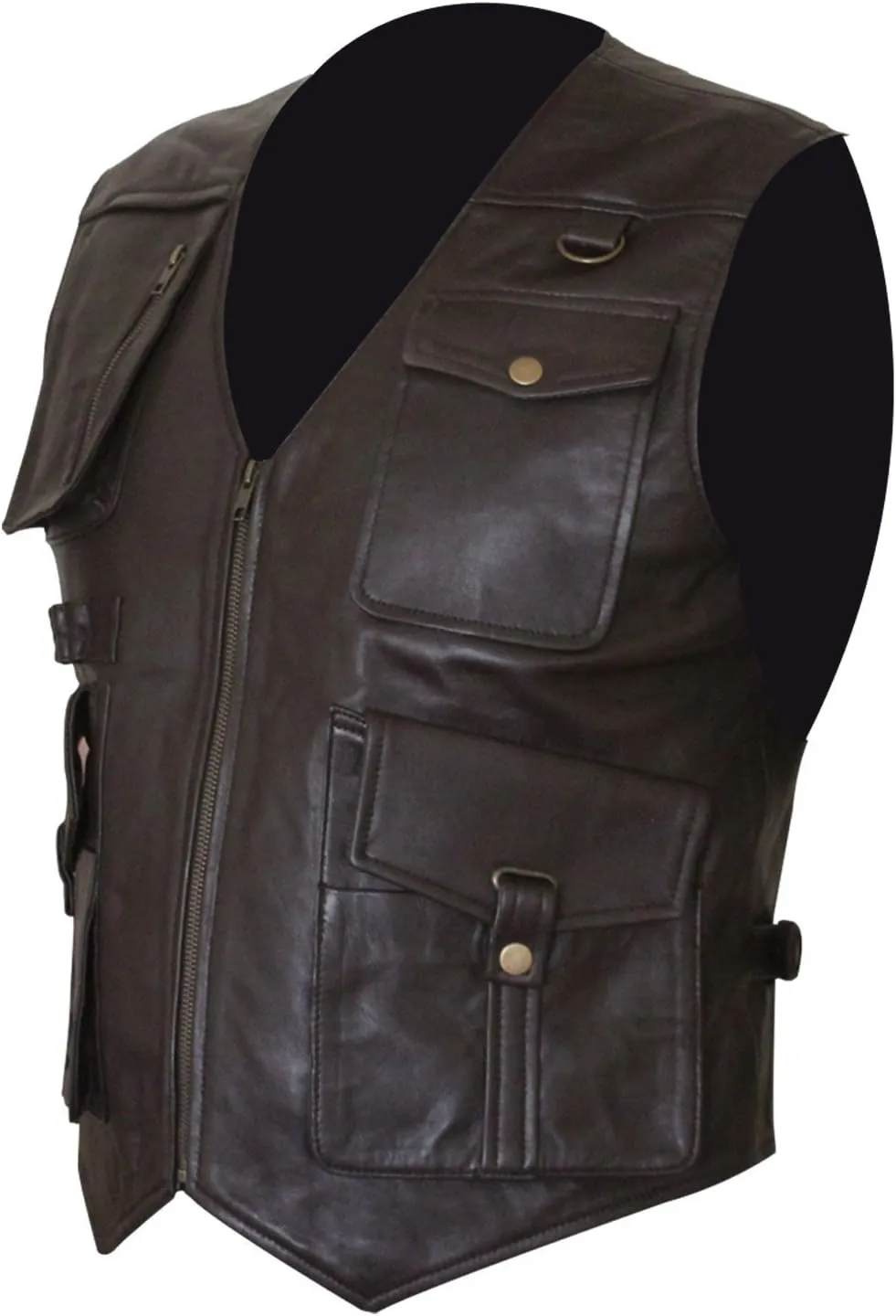 Mens JW Owen Chris Pratt Motorcycle Cargo Multi Pockets Safari Distressed Brown Leather Vest For Men