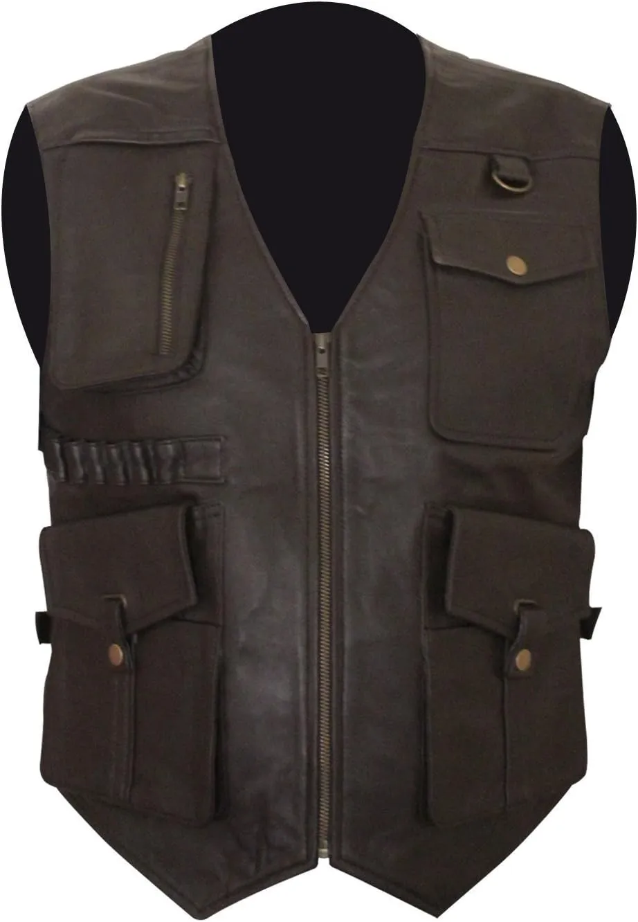 Mens JW Owen Chris Pratt Motorcycle Cargo Multi Pockets Safari Distressed Brown Leather Vest For Men