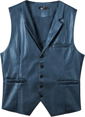 Men's Leather Suit Vest Casual Slim Fit Western Vest Jacket V-Neck Dress Vest Waistcoats