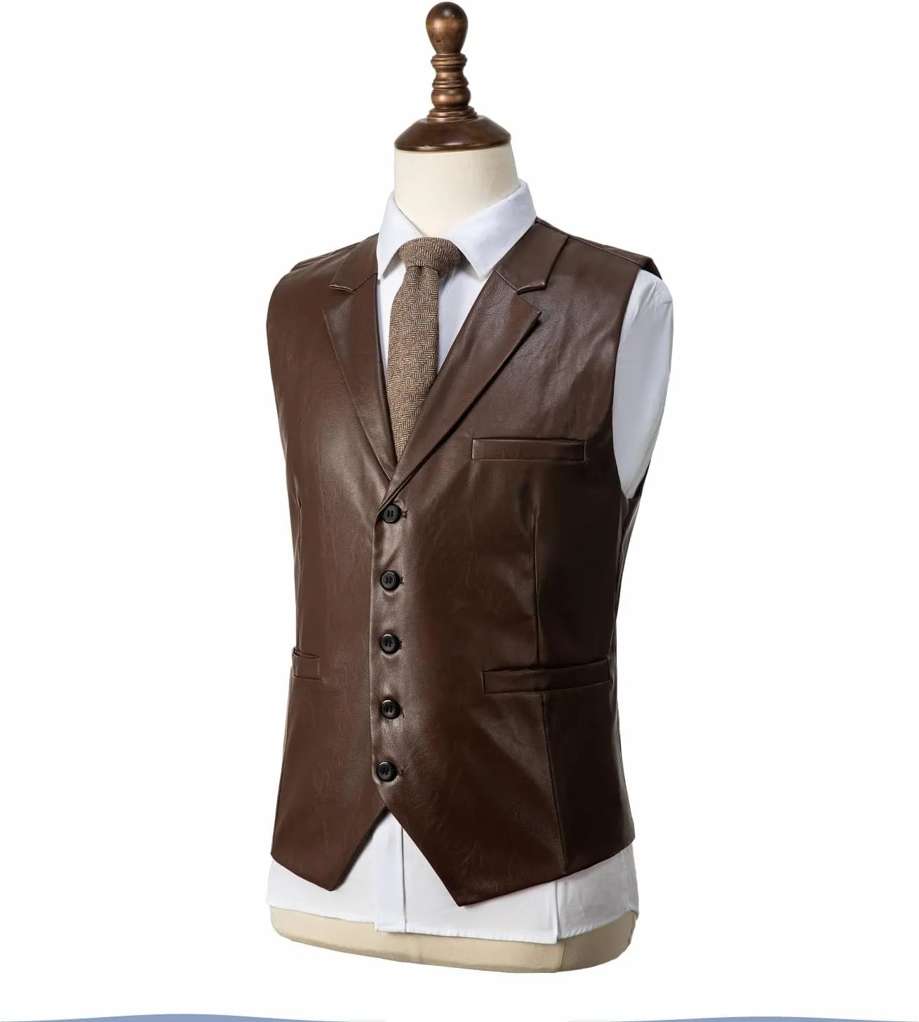 Men's Leather Suit Vest Casual Slim Fit Western Vest Jacket V-Neck Dress Vest Waistcoats