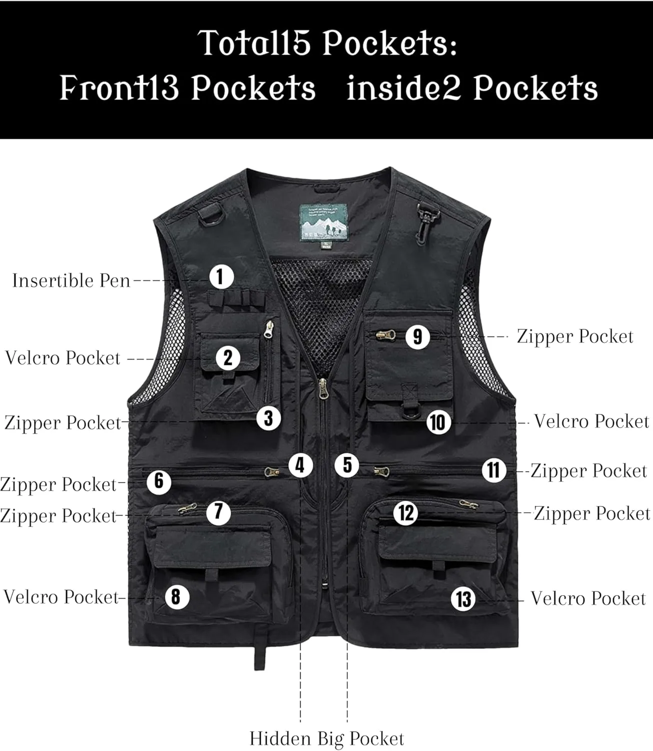 Men's Lightweight Mesh Fishing Vest Utility Outdoor Multi-Pocket Hunting Cargo Vest