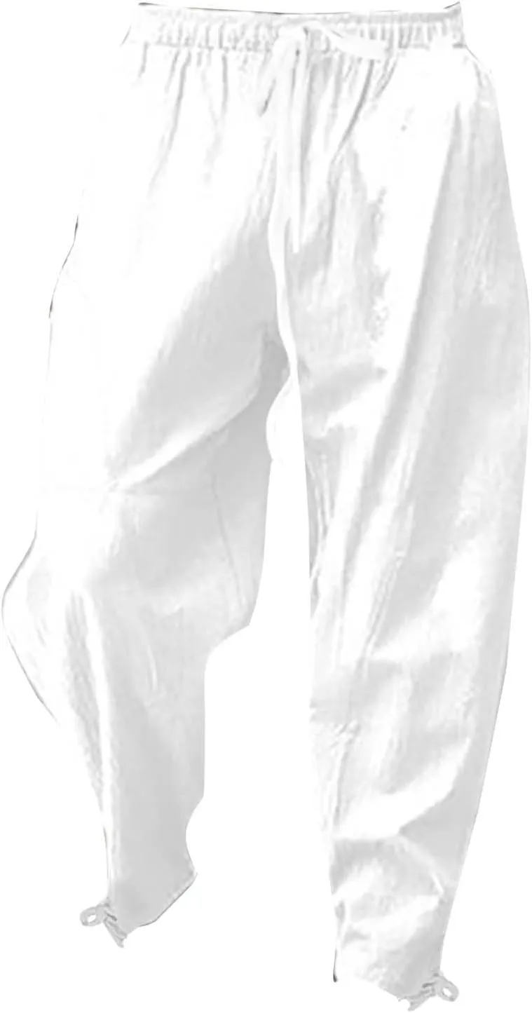 Men's Linen Pants Casual Plain Tapered Pant Summer Outdoor Vacation Beach Plus Size Trousers Lightweight Waist Slacks