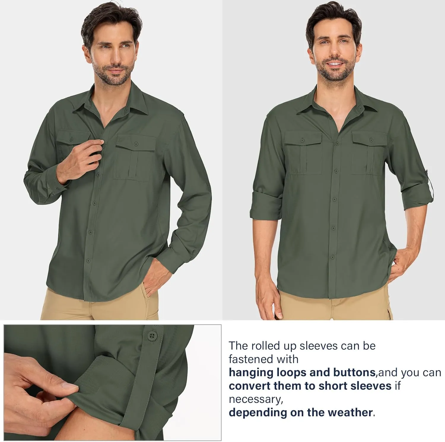 Men's Long Sleeve Sun Protection Fishing Shirt UPF 50  UV Quick Dry Cooling Shirts for Travel Safari Camping Outdoor Hiking