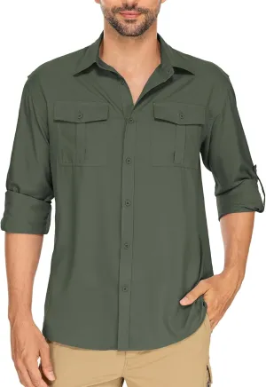 Men's Long Sleeve Sun Protection Fishing Shirt UPF 50  UV Quick Dry Cooling Shirts for Travel Safari Camping Outdoor Hiking