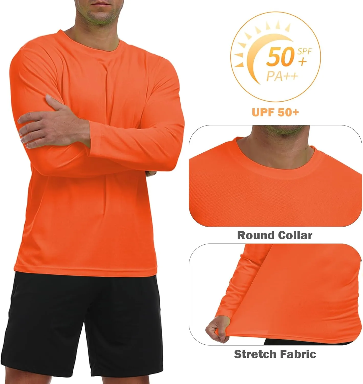 Men's Long Sleeve Sun Shirt Lightweight Workout UV Protection Quick Dry Hiking Tee Shirts Cycling Fishing Athletic Tops