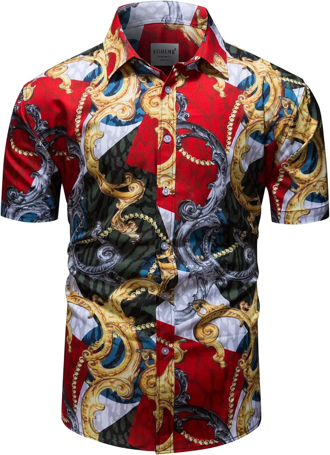 Mens Luxury Outfit Set Black Gold Shirts And Shorts 2 Piece Tracksuit Set Baroque Button Down Suit with Bucket Hats