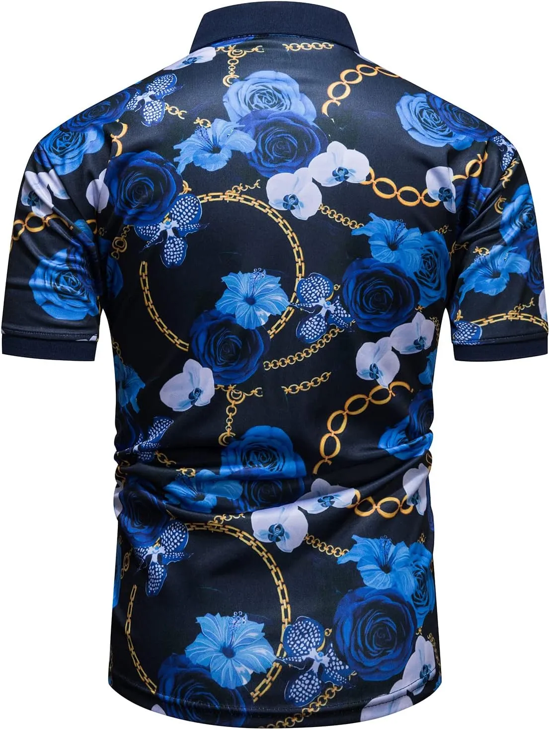 Mens Luxury Polo Shirts Black Gold Short Sleeve Baroque Chain Print Casual Wicking Golf Flower T-Shirt