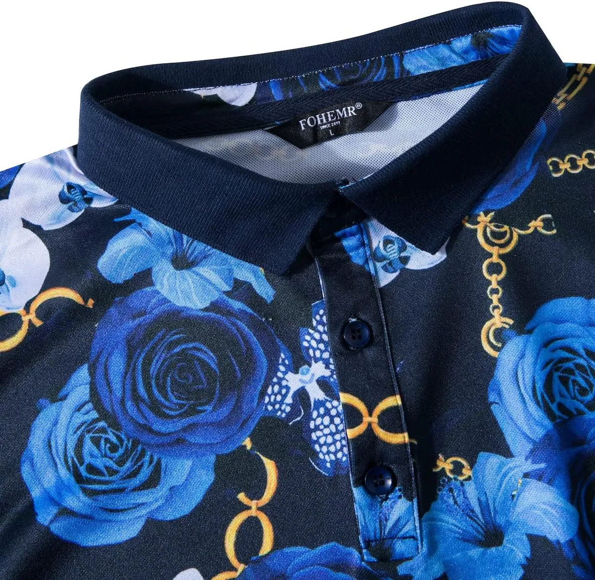 Mens Luxury Polo Shirts Black Gold Short Sleeve Baroque Chain Print Casual Wicking Golf Flower T-Shirt
