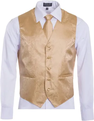 Men's Premium Paisley Vest Neck Tie Pocket Square Set Paisley Vest for Suits and Tuxedos-Many Colors